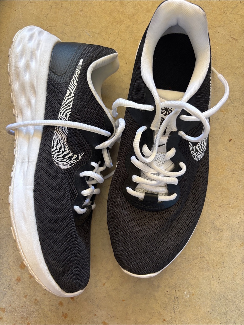 Nike Black and White Women's Athletic Shoes with Zebra Swoosh